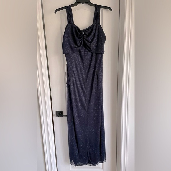 Nwt Alex Evenings Cold Shoulder Glitter Mesh Dress with Draped Skirt & Cowl Neck - Picture 5 of 16